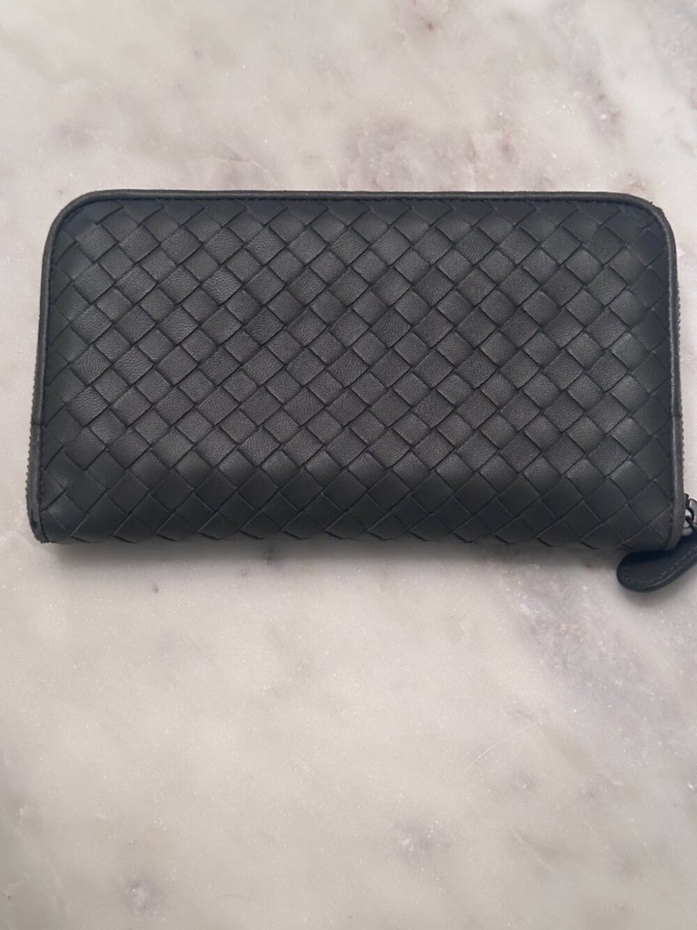 Bottega Veneta Intrecciato leather continental wallet in dark grey ~ pre-owned!